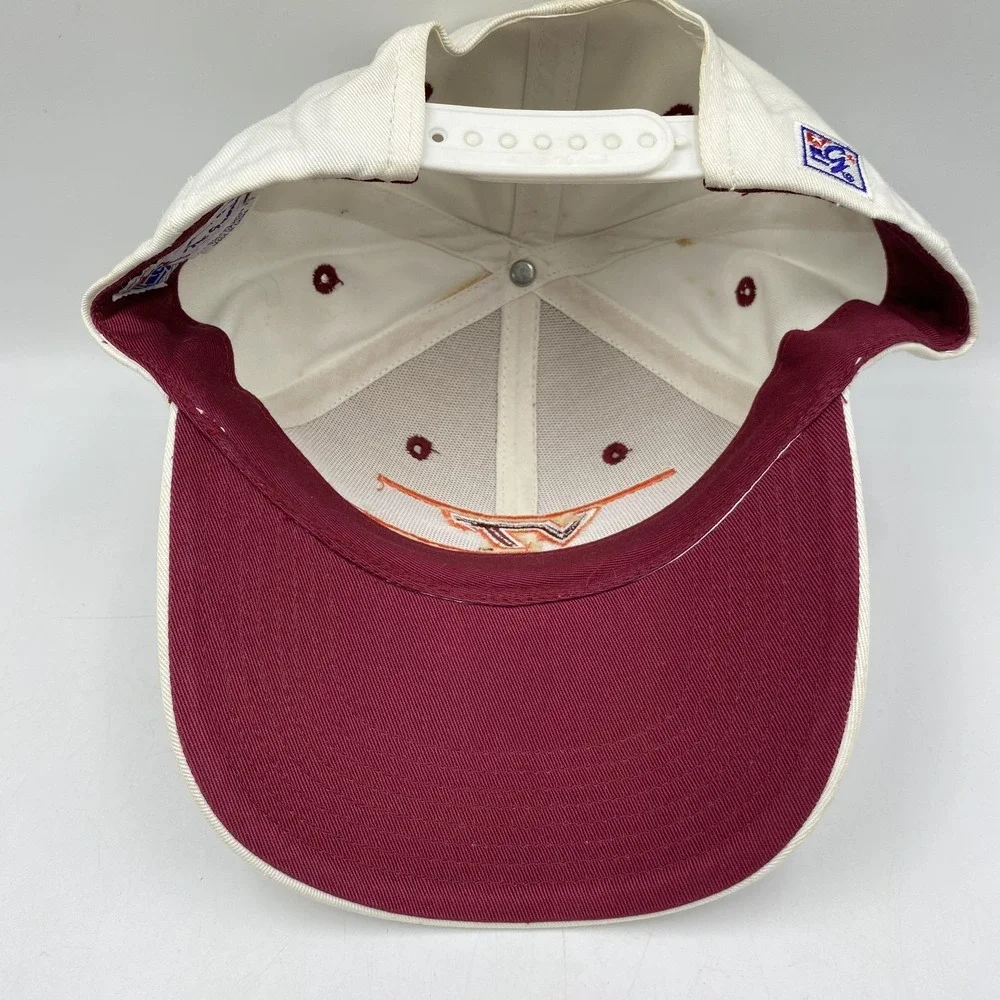 Vintage 90s The Game Virginia Tech Hokies Snapback Hat‎ Split Bar White Maroon